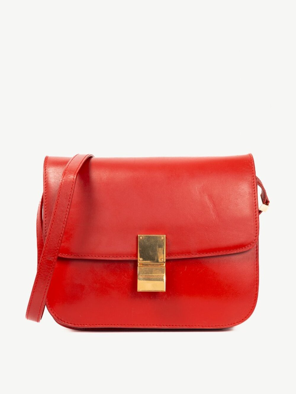 Celine Classic Box Medium Red Smooth Calfskin Shoulder Bag